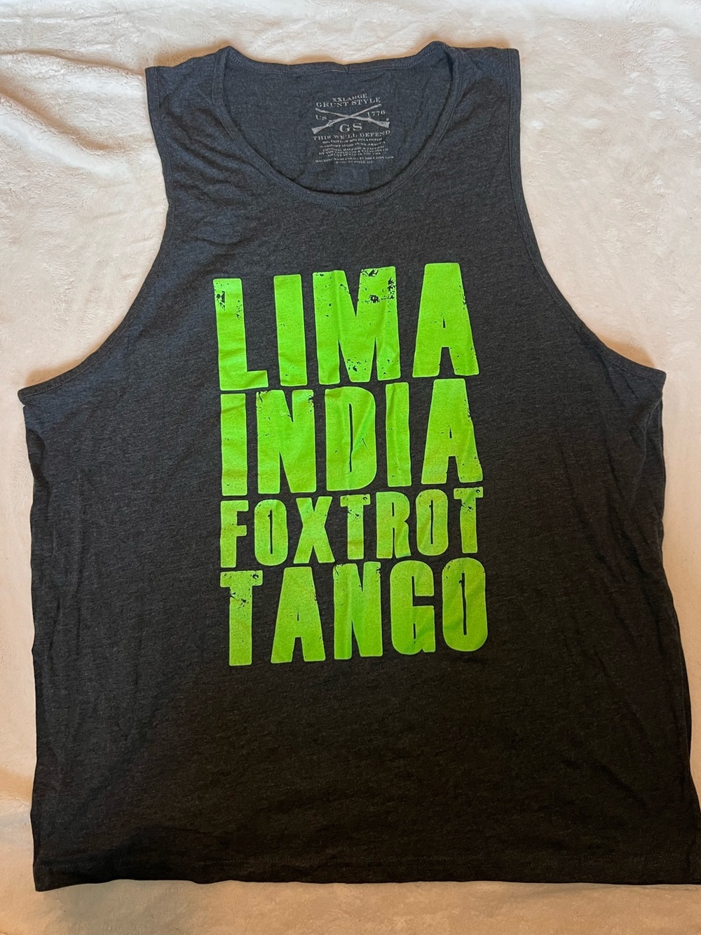 Grunt Style Black Tank with Neon Green 'LIMA INDIA' Graphic